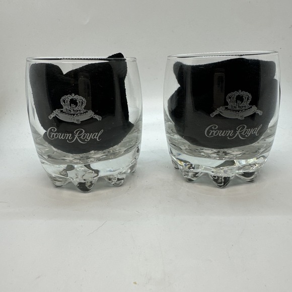 crown royal Other - 2 Crown Royal Whiskey Rocks Glasses Heavy Bottom Made In Italy Set 8 Point Vint.